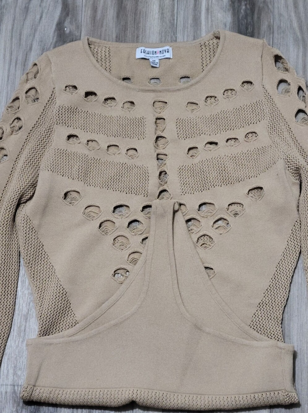 Fashion Nova Women's Tan Cutout Knit Sweater